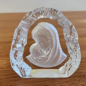 Nybro Sweden Crystal Relief Clear Art Glass Mother and Child Virgin Mary Jesus